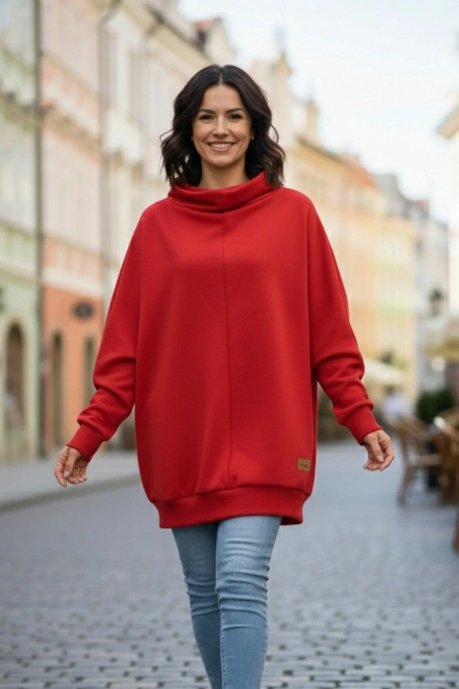 Mikina s netopýřími rukávy s nápletem - ČERVENÁ