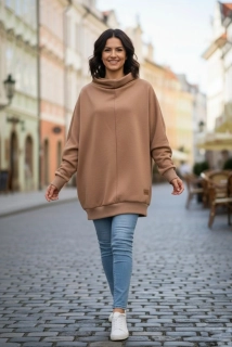 Mikina s netopýřími rukávy s nápletem - CAPPUCCINO