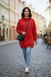 Mikina s netopýřími rukávy s nápletem - ČERVENÁ